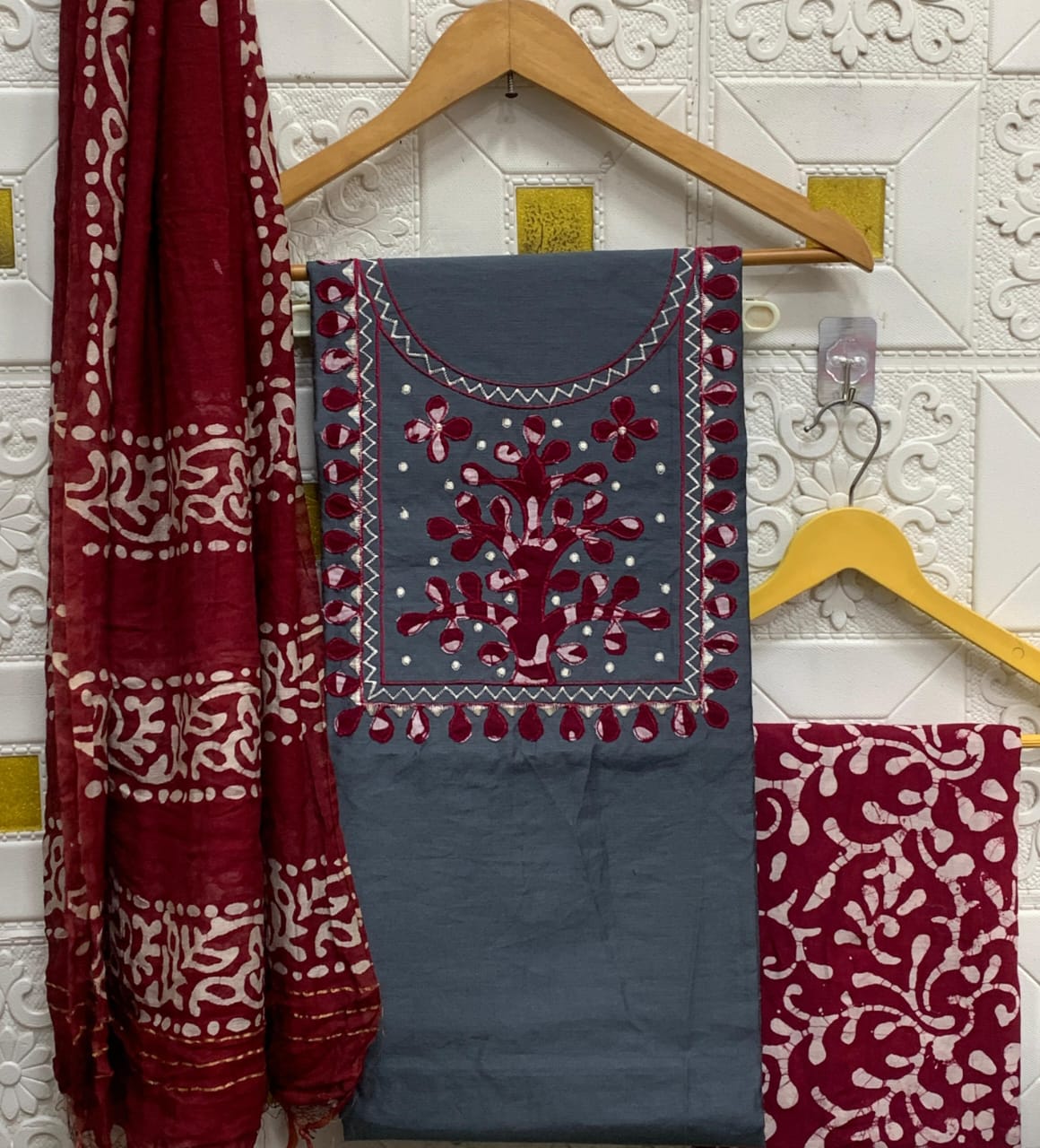 Silk with slub batik patch work suit - Eshana Collections