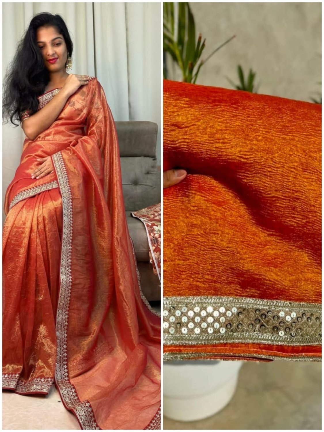 Tissue Crushed Sarees - Eshana Collections