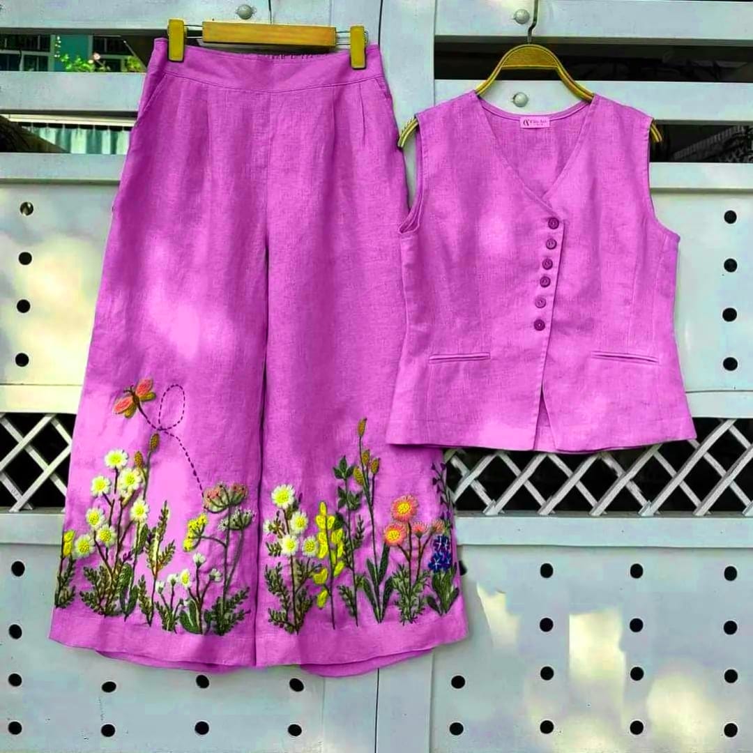 Summer embroidery work co-ord  set - Eshana Collections