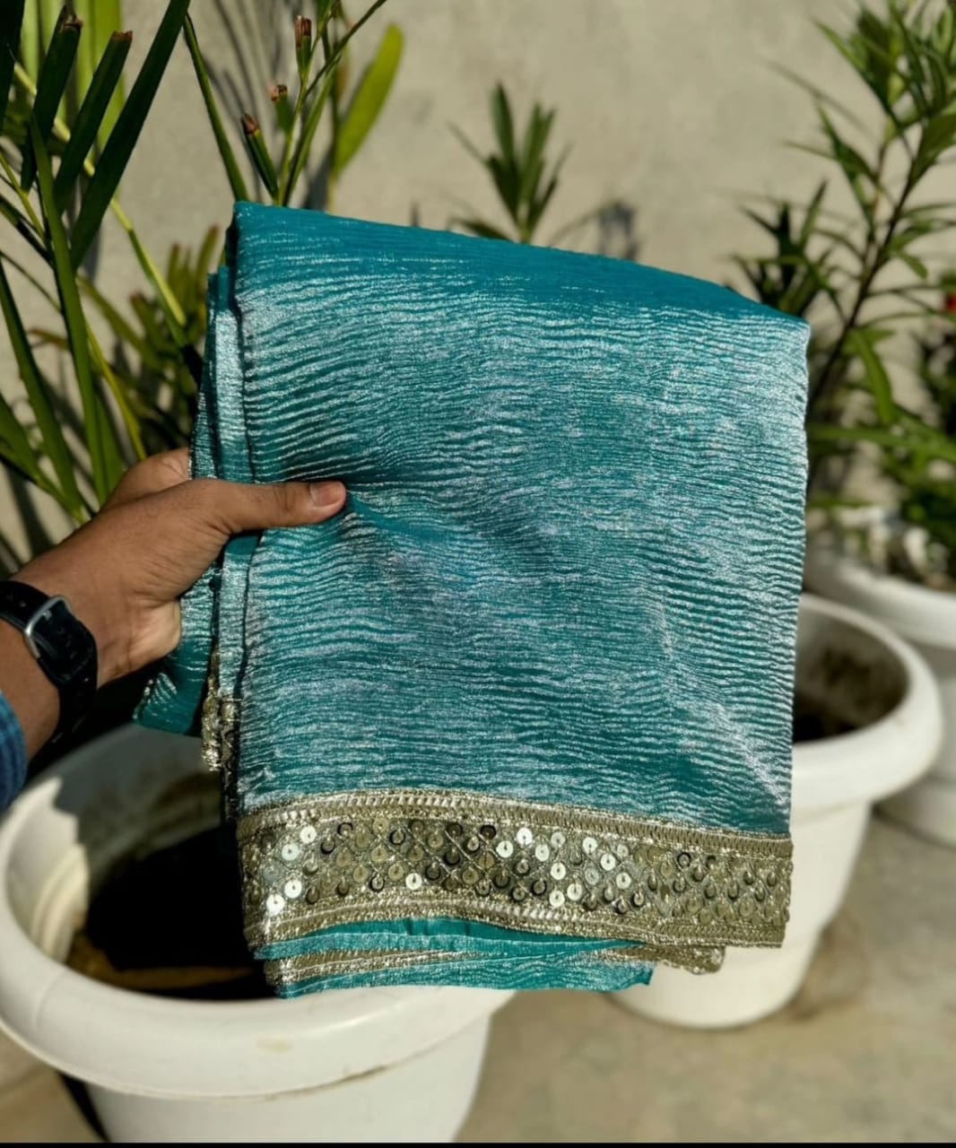 Tissue Crushed Sarees - Eshana Collections