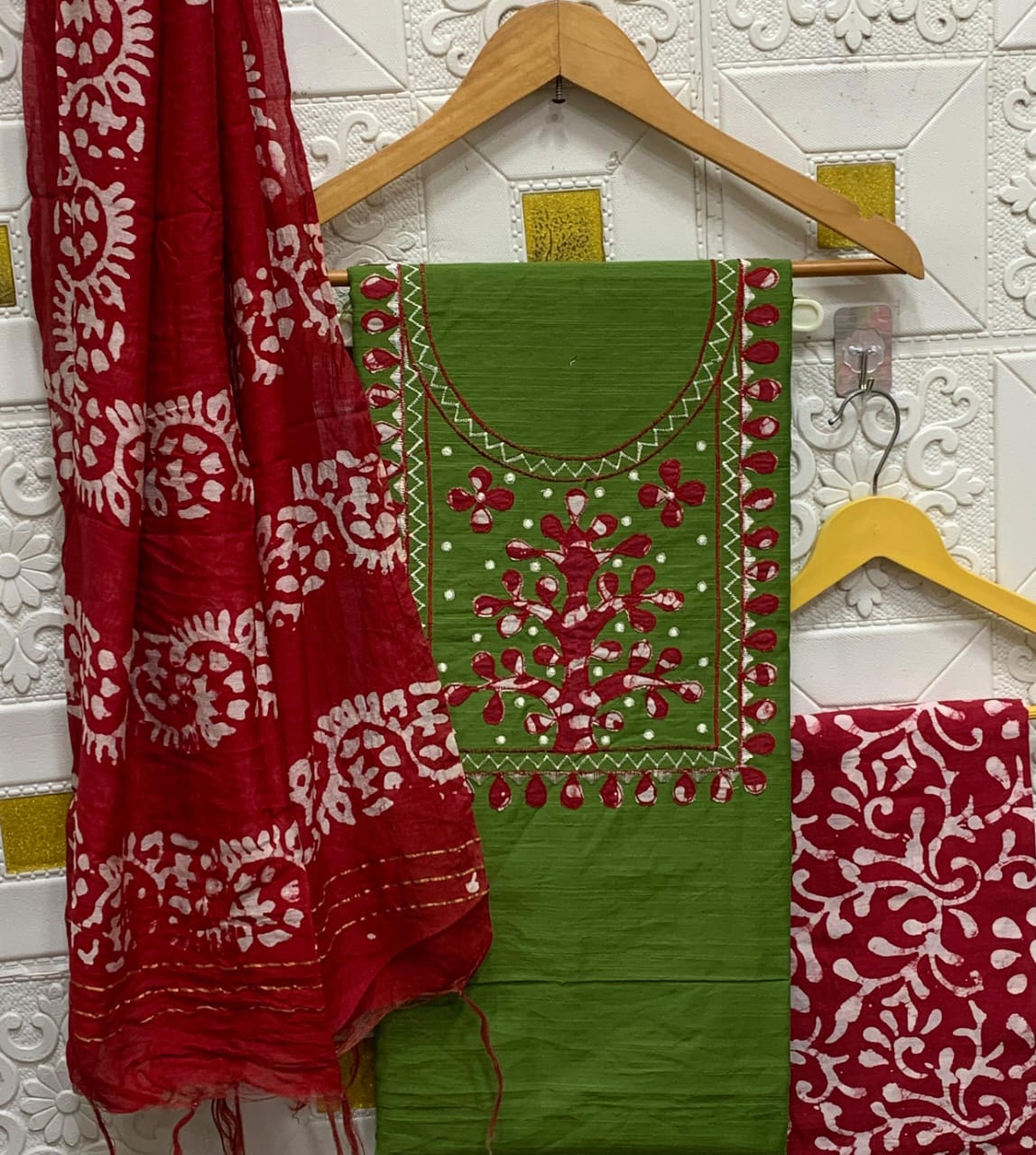 Silk with slub batik patch work suit - Eshana Collections