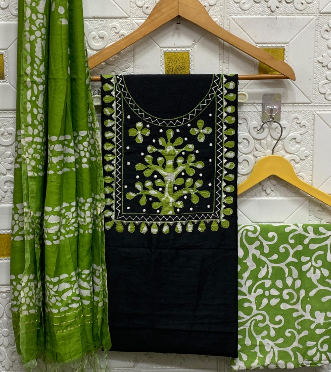 Silk with slub batik patch work suit - Eshana Collections