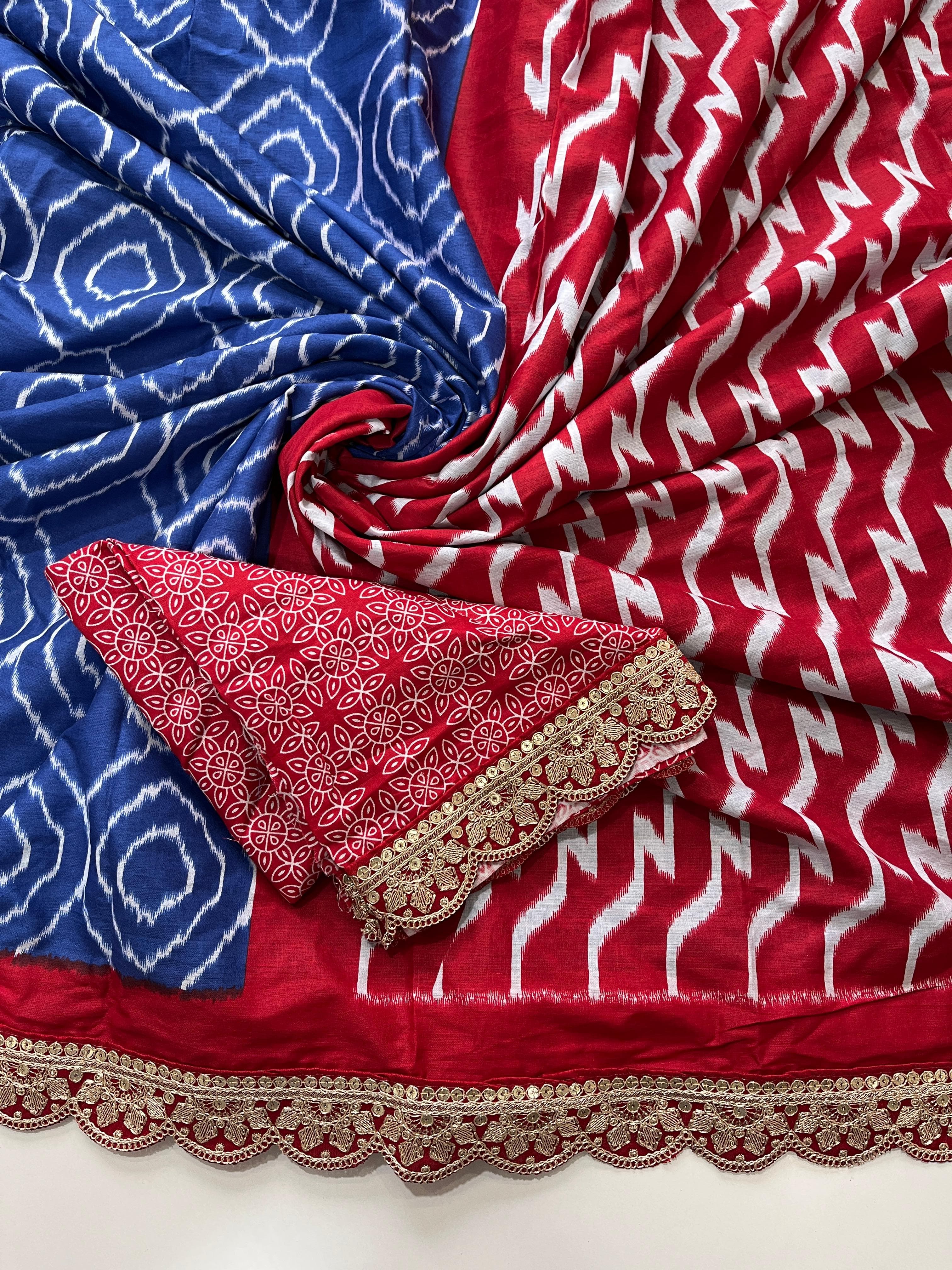 Cotton Saree With Elegant Kalamkari Print All over - Eshana Collections