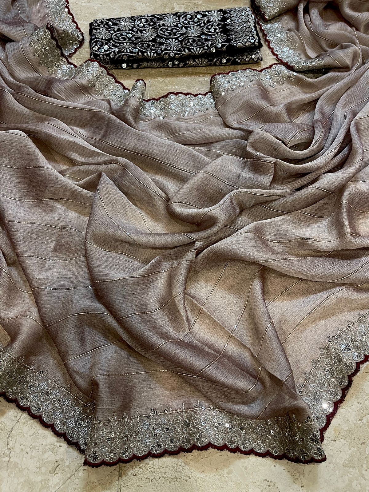 Chiffon Sequence Multi Embroidery Work Saree - Eshana Collections