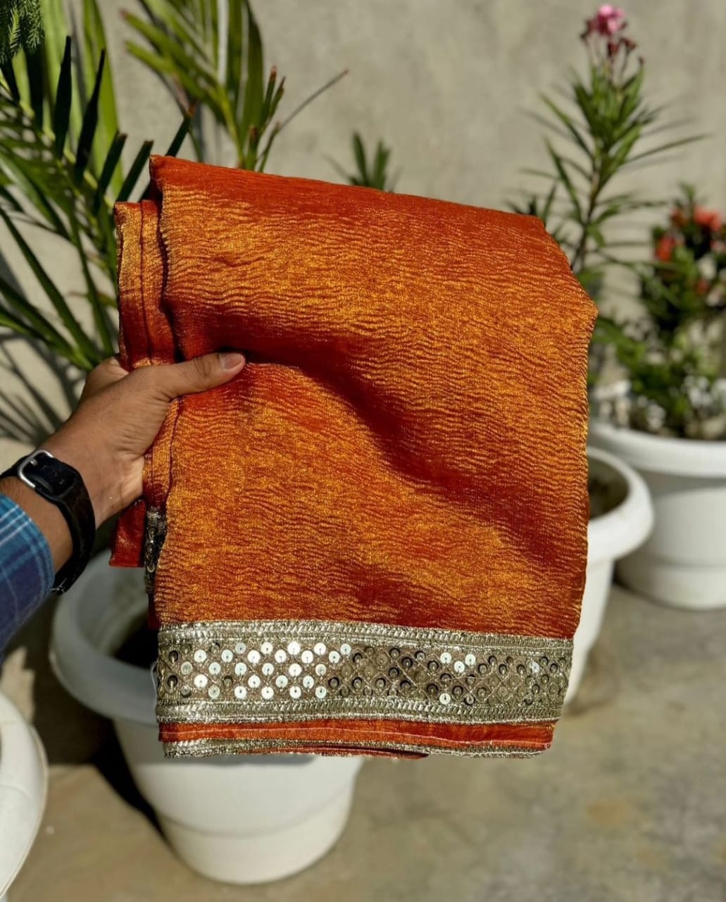 Tissue Crushed Sarees - Eshana Collections