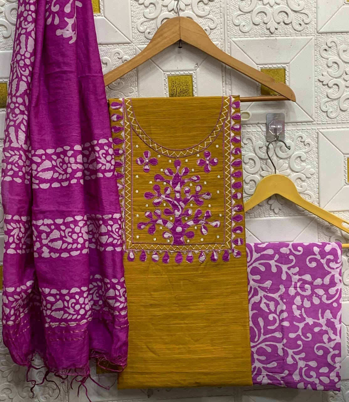 Silk with slub batik patch work suit - Eshana Collections