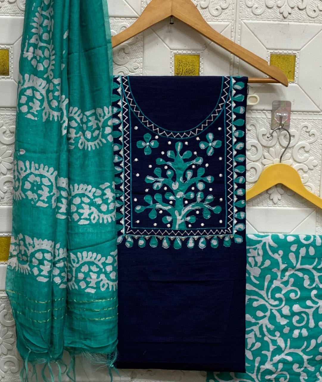 Silk with slub batik patch work suit - Eshana Collections