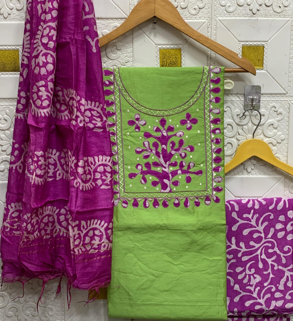 Silk with slub batik patch work suit - Eshana Collections