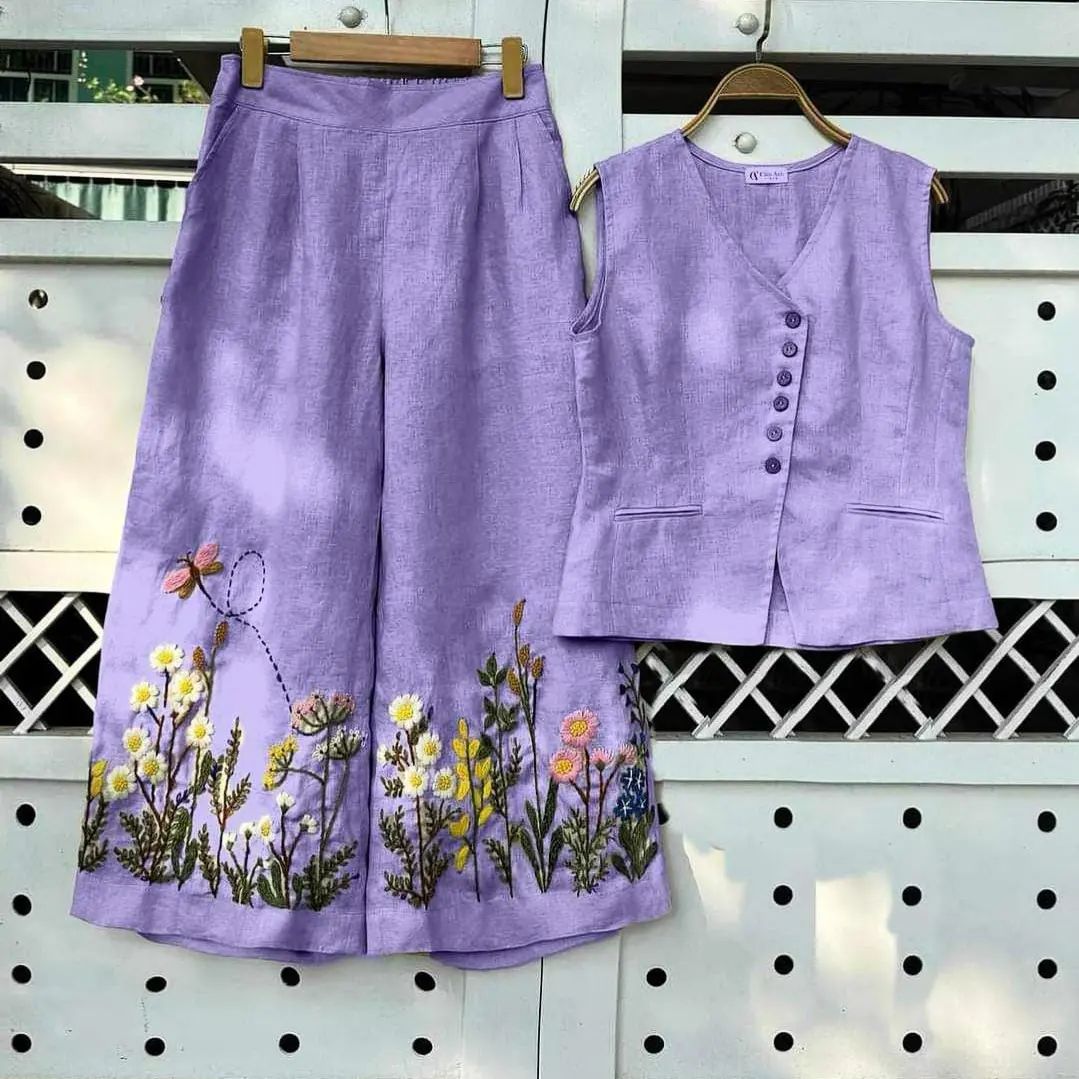 Summer embroidery work co-ord  set - Eshana Collections