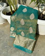 Banarasi tissue crushed Katan silk fabric saree - Eshana Collections