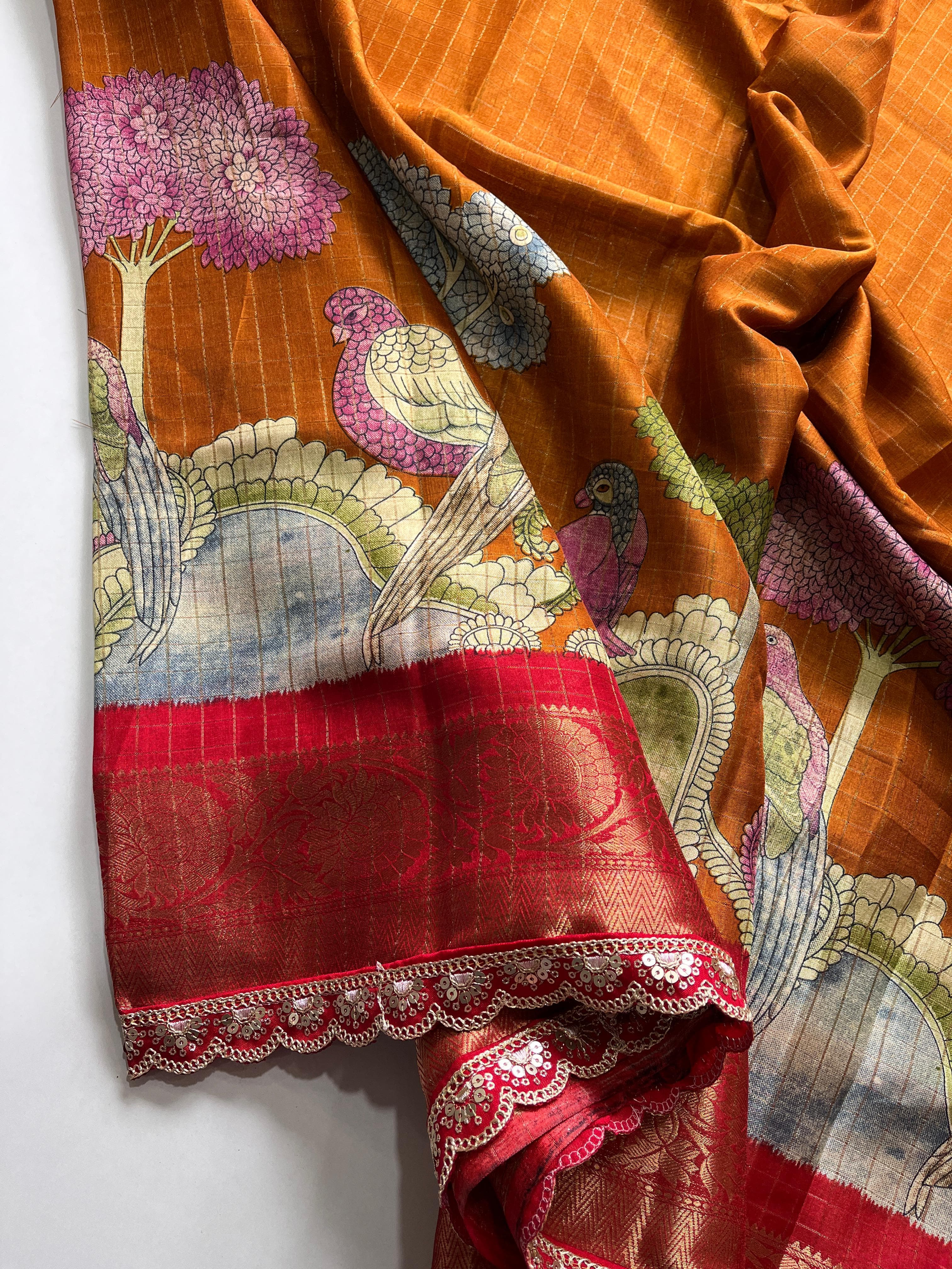Soft Silk Kalamakari Saree - Eshana Collections