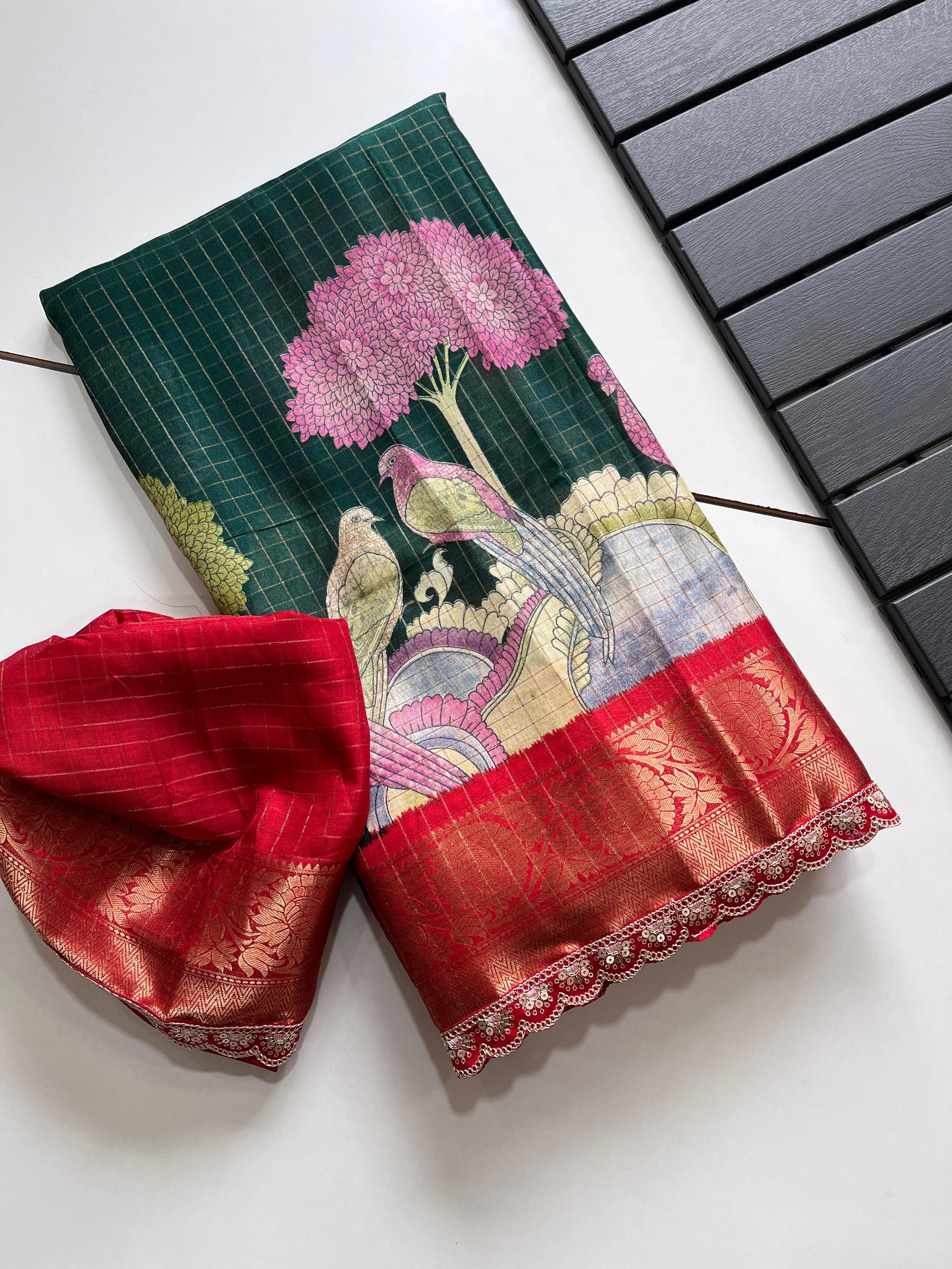 Soft Silk Kalamakari Saree - Eshana Collections