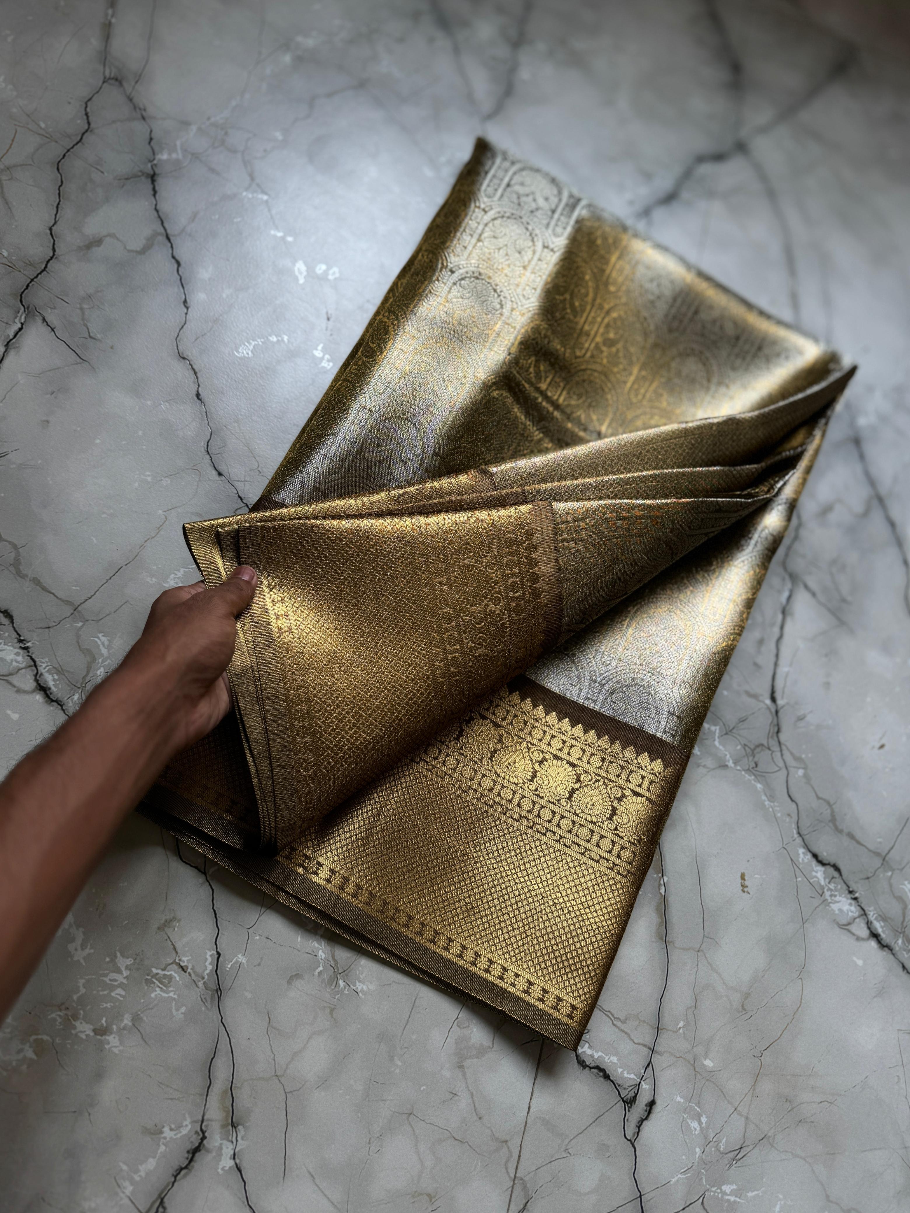 Golden semi Kanjivaram Tissue silk saree - Eshana Collections