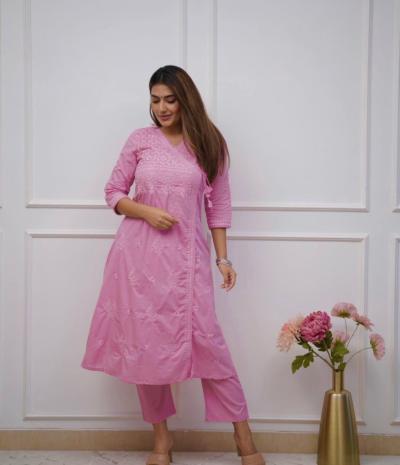 Cotton chikankari kurti and pant - Eshana Collections