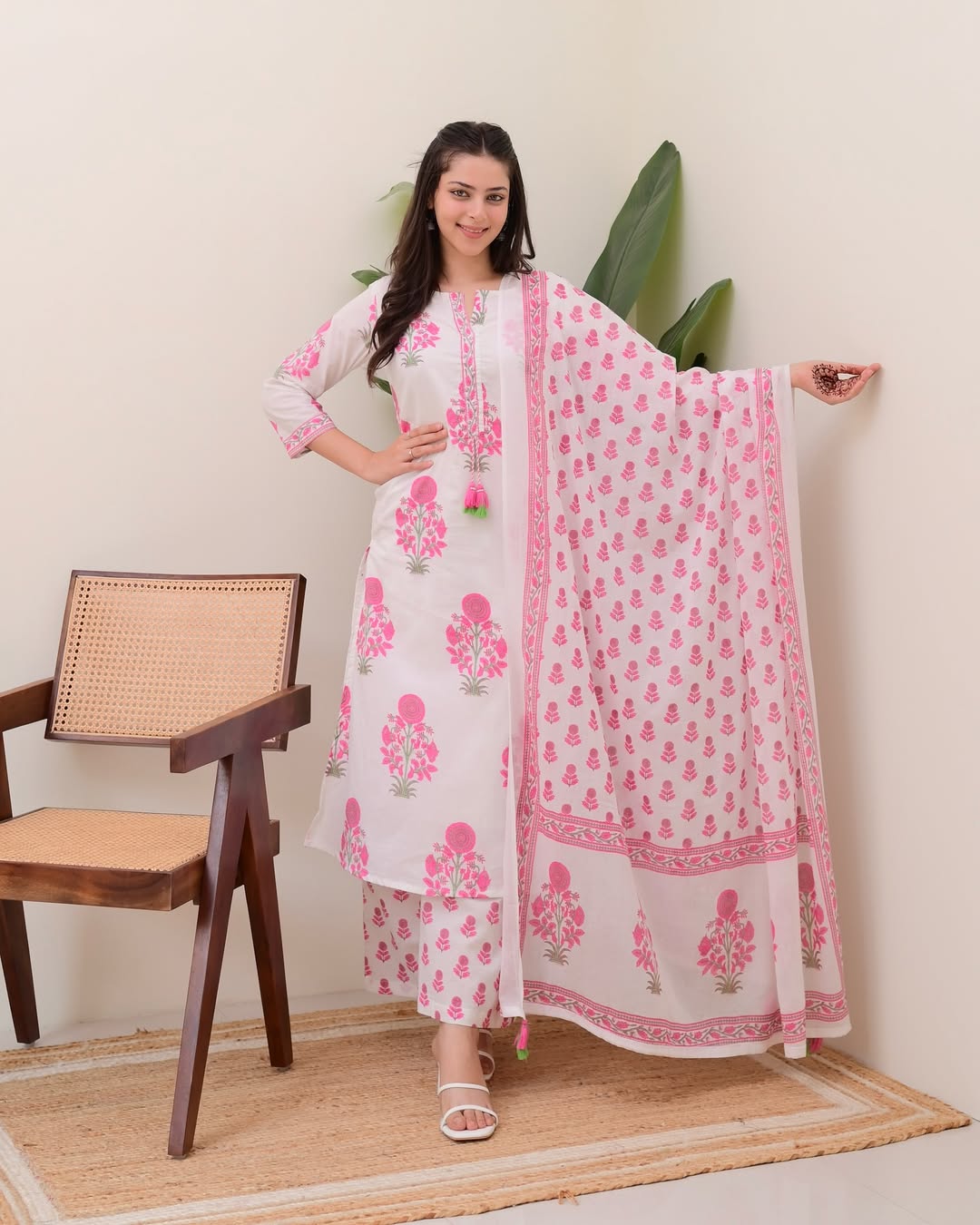 Cotton Kurti palazzo and dupatta set - Eshana Collections
