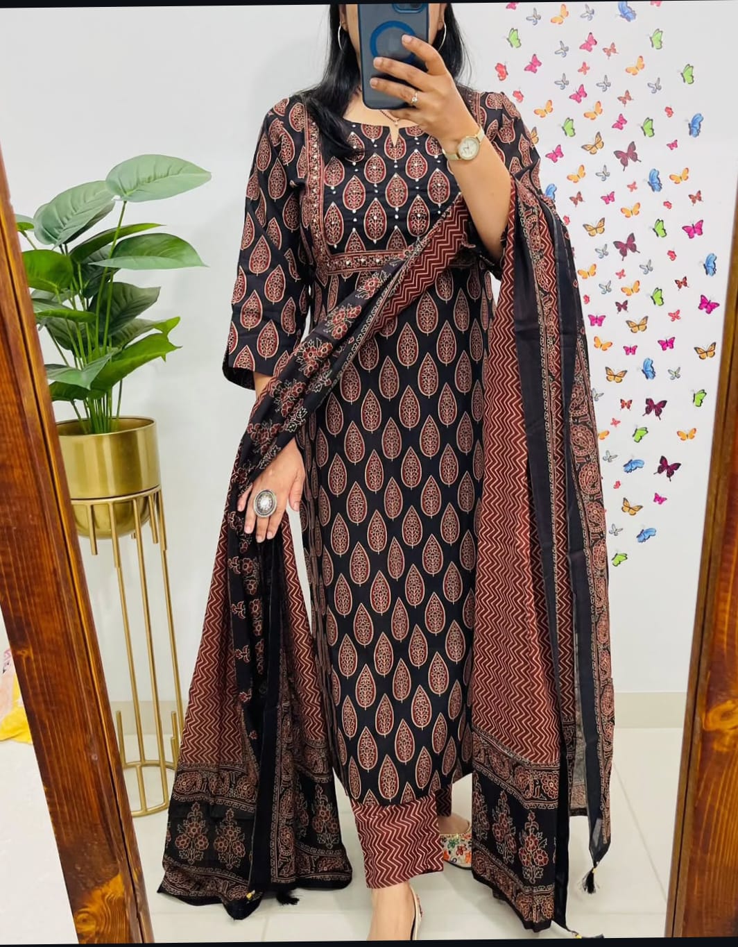Cotton suit/ salwar in ajrakh prints - Eshana Collections