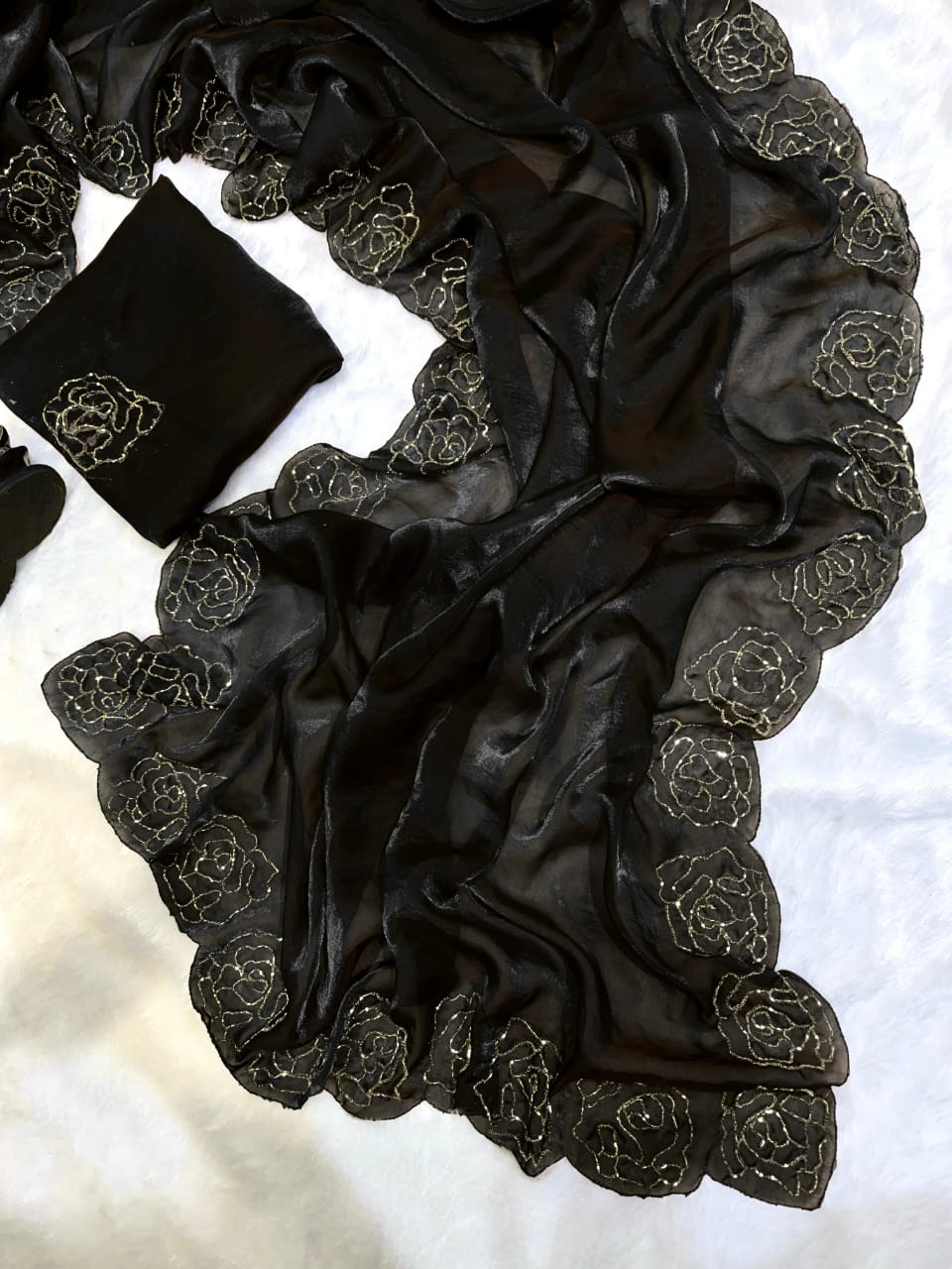 Designer satin crepe sarees - Eshana Collections