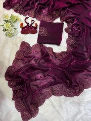 Designer satin crepe sarees - Eshana Collections