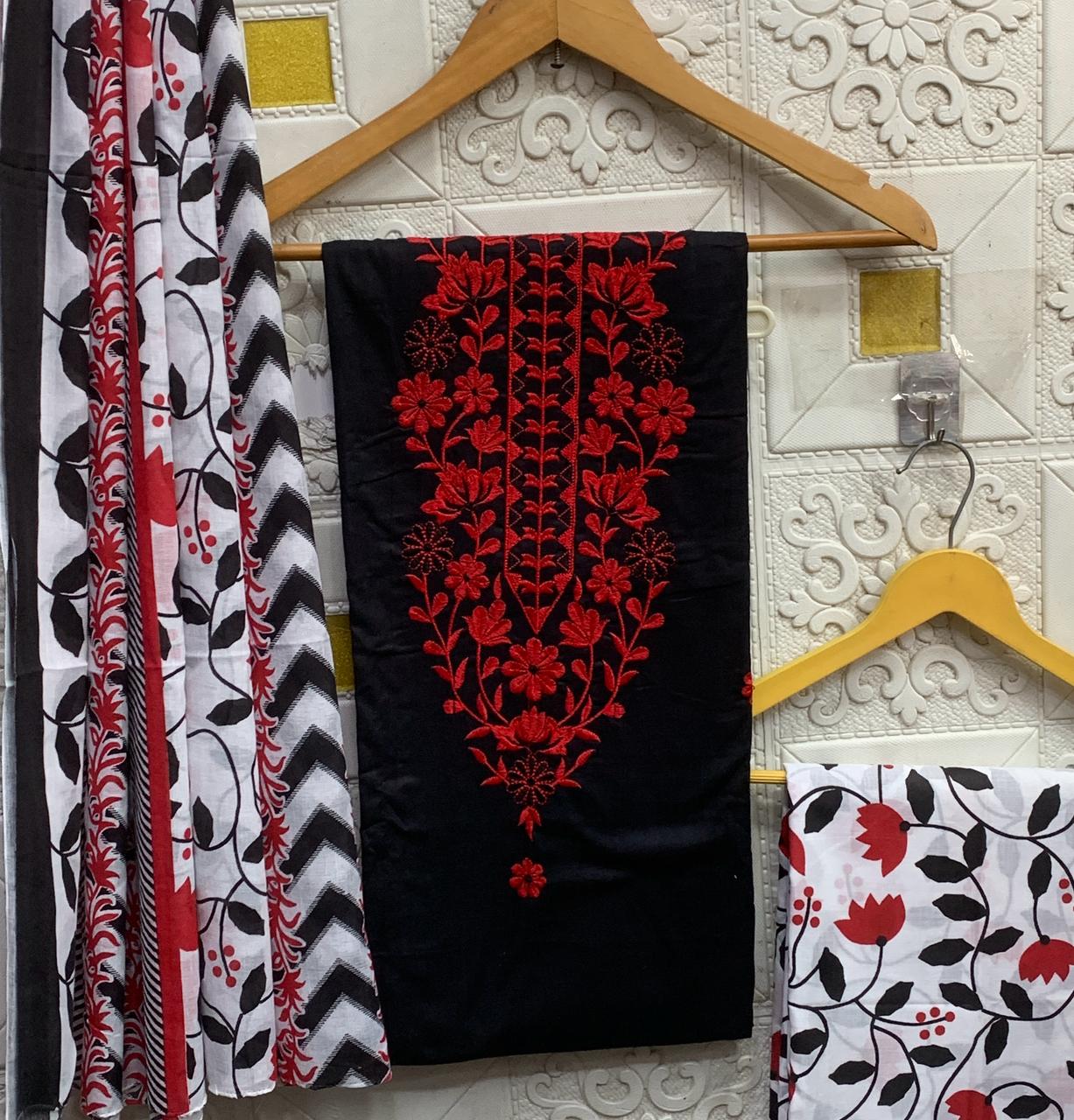 Cotton dress material with embroidery - Eshana Collections