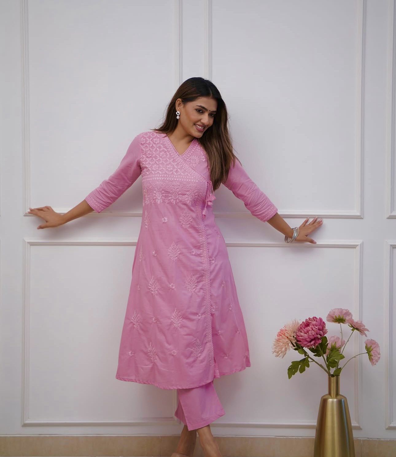 Cotton chikankari kurti and pant - Eshana Collections