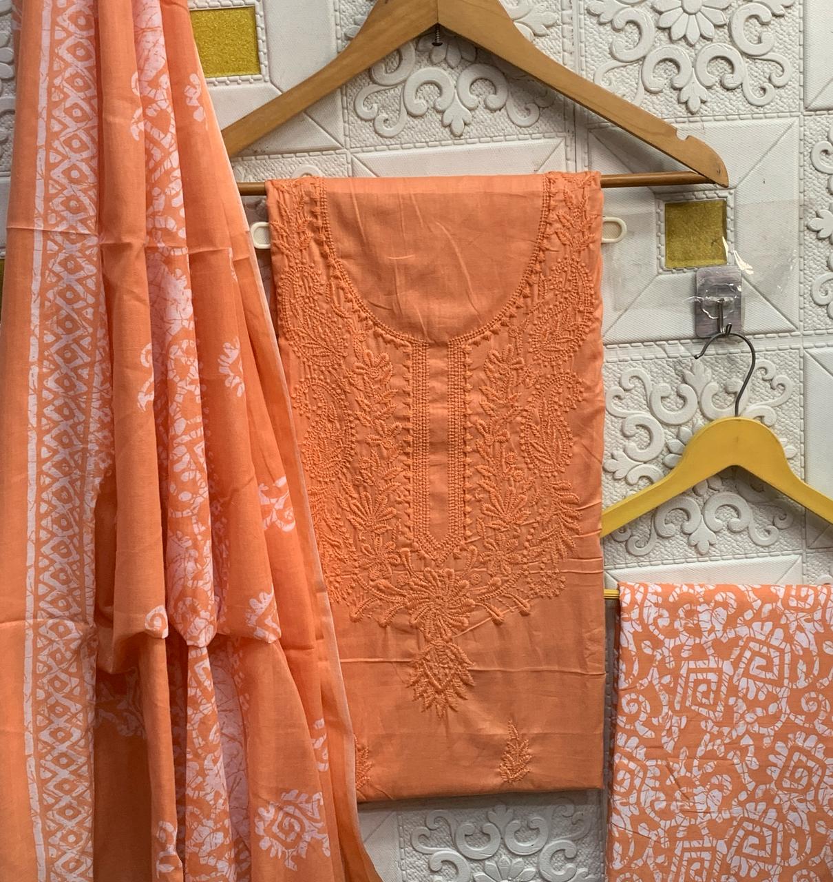 Cotton dress material with embroidery - Eshana Collections