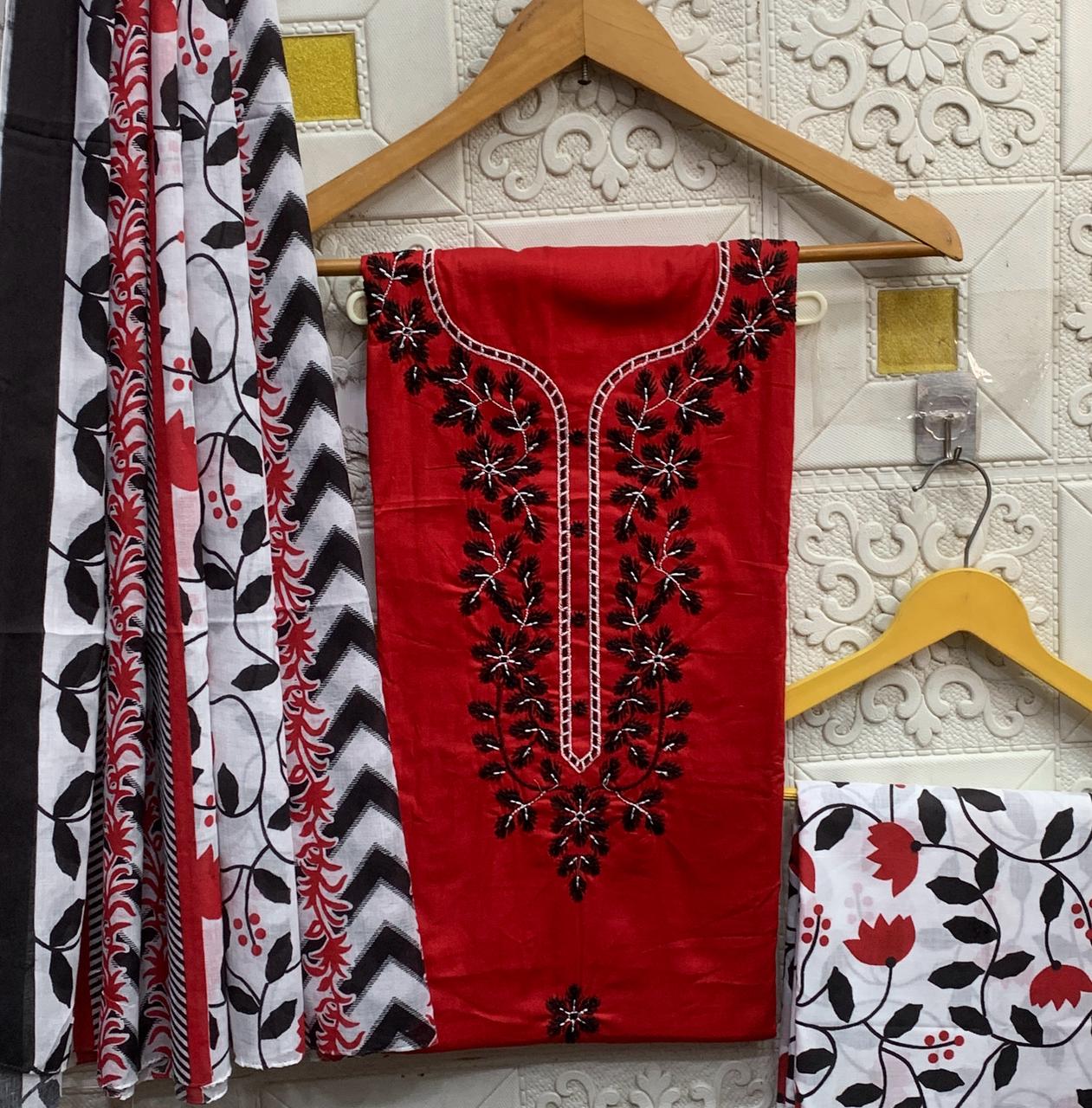 Cotton dress material with embroidery - Eshana Collections