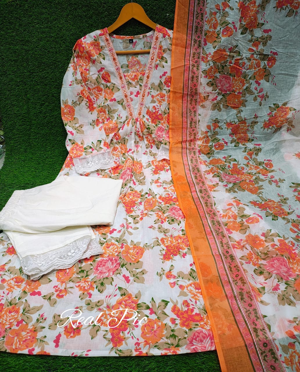 Anarkali kurta pant and dupatta set