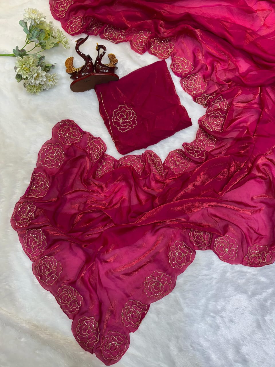 Designer satin crepe sarees - Eshana Collections