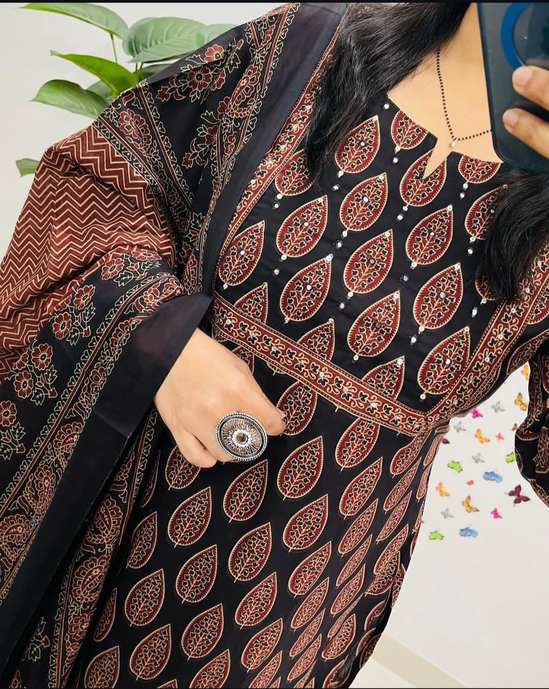 Cotton suit/ salwar in ajrakh prints - Eshana Collections