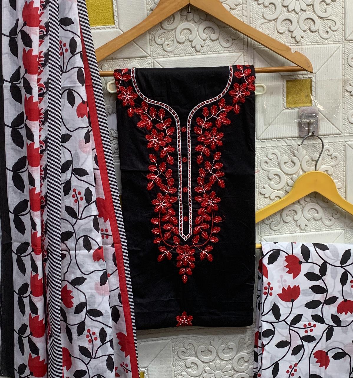 Cotton dress material with embroidery - Eshana Collections