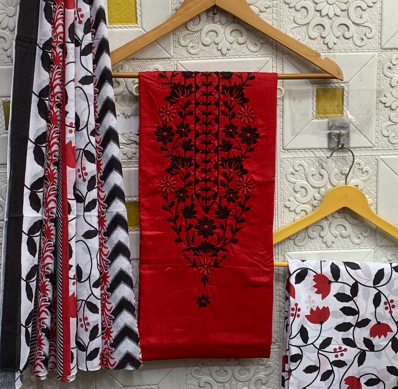 Cotton dress material with embroidery - Eshana Collections