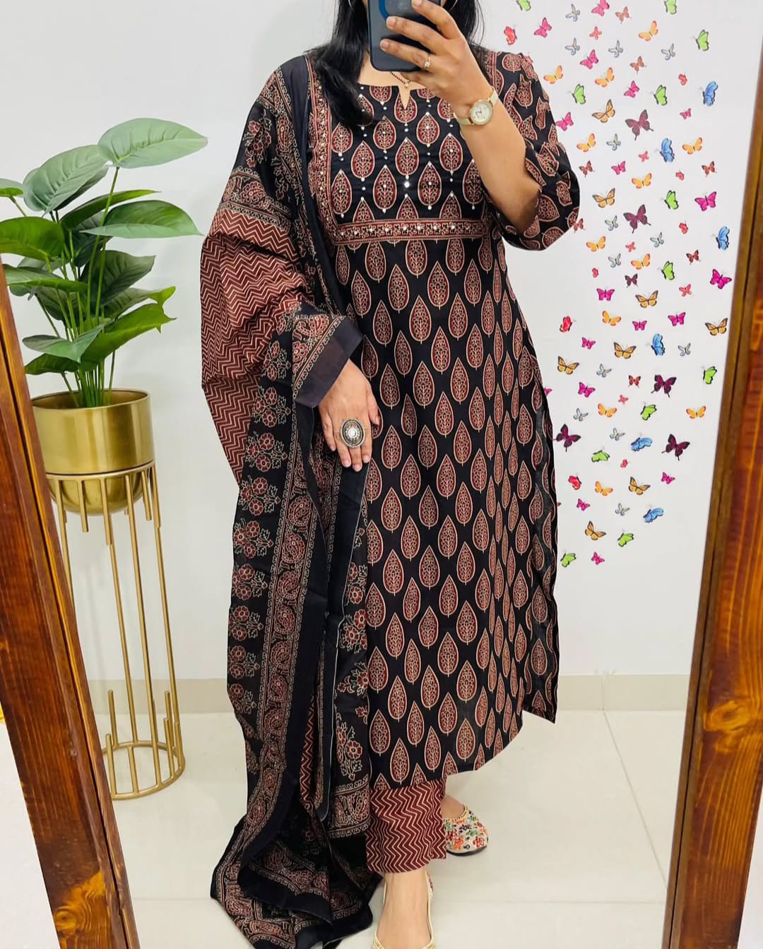 Cotton suit/ salwar in ajrakh prints - Eshana Collections