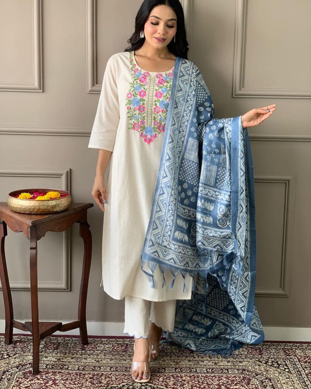 White colour designer salwar suit - Eshana Collections