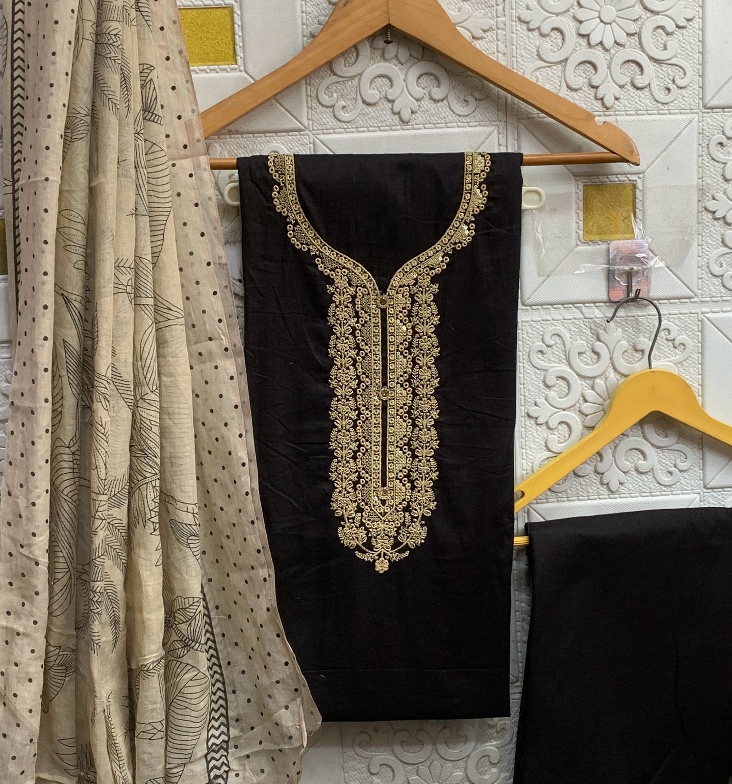 Cotton dress material with embroidery - Eshana Collections