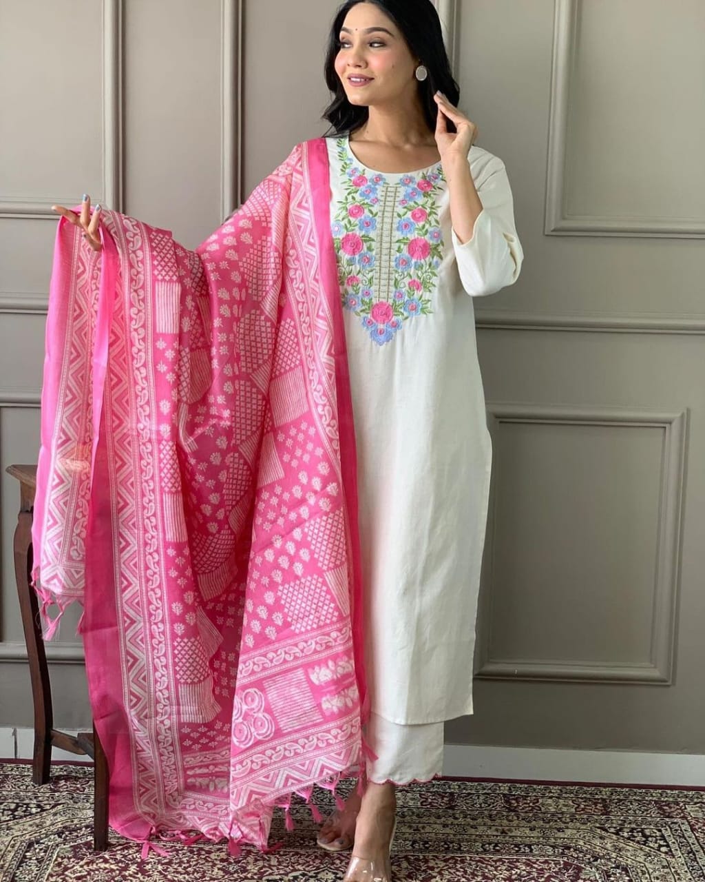 White colour designer salwar suit - Eshana Collections