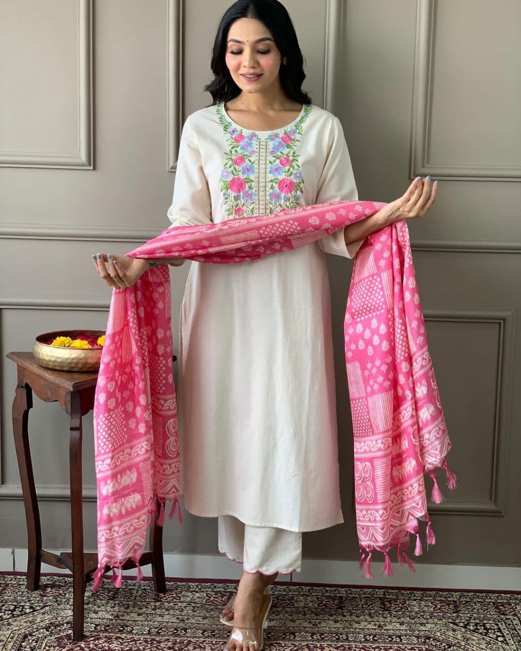 White colour designer salwar suit - Eshana Collections
