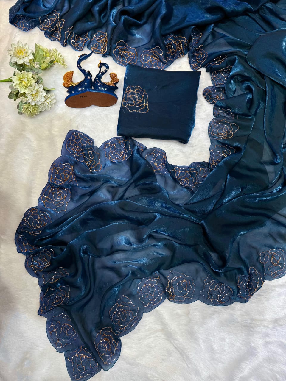 Designer satin crepe sarees - Eshana Collections